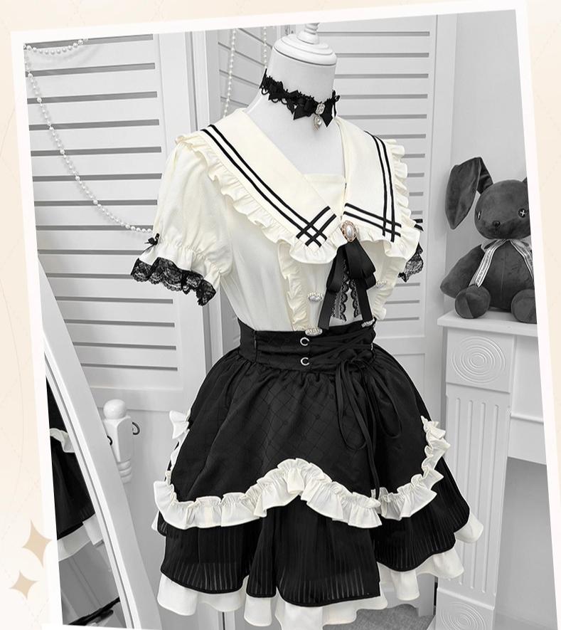 Ryousangata Sailor Collar Blouse, Tiered Skirt (L M S) 43628:781322