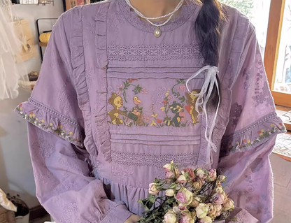 Mori Kei Dress Cottagecore Dress Purple Embroidered Dress 36248:534786