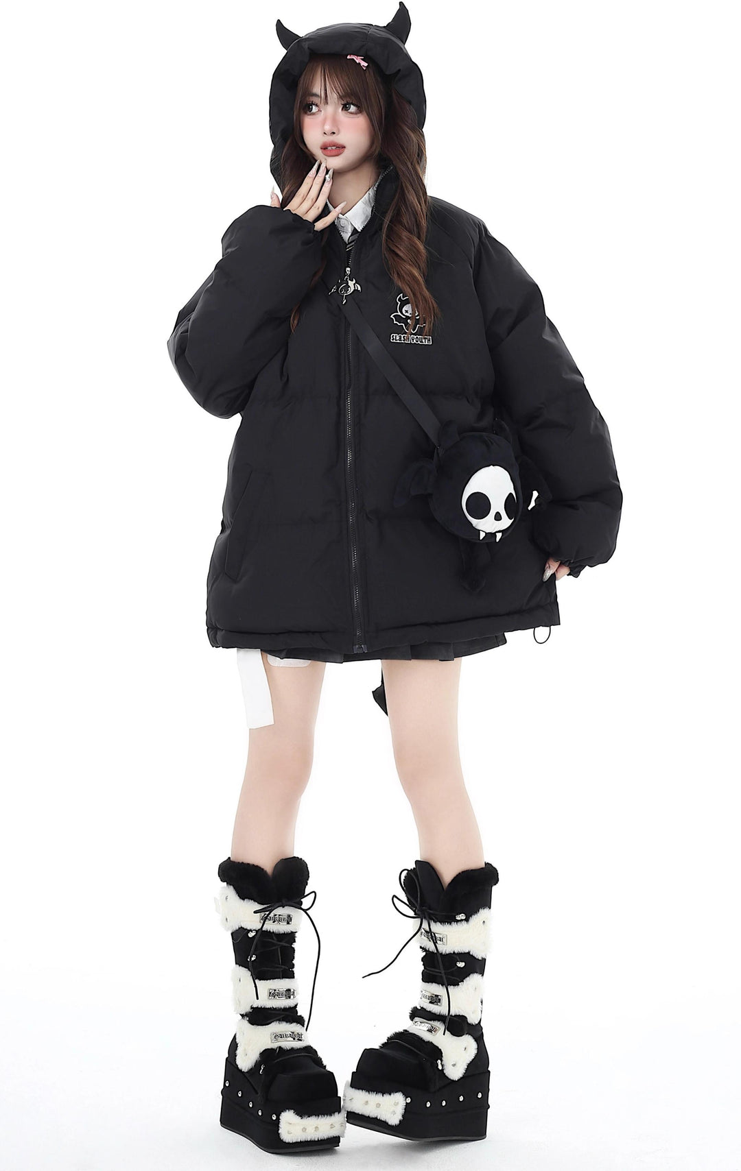 Yami Kawaii Coat Plu Size Cotton Coat Winter Black Jacket 39554:637086