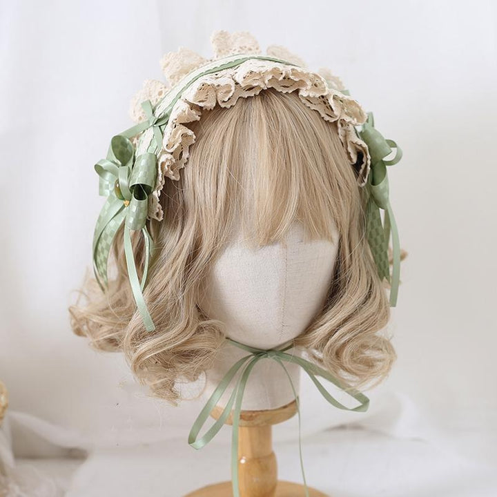 Lolita Headdress Mori Kei Hair accessory Matcha Green Lace Brooch Clasp 36426:520768 36426:520768