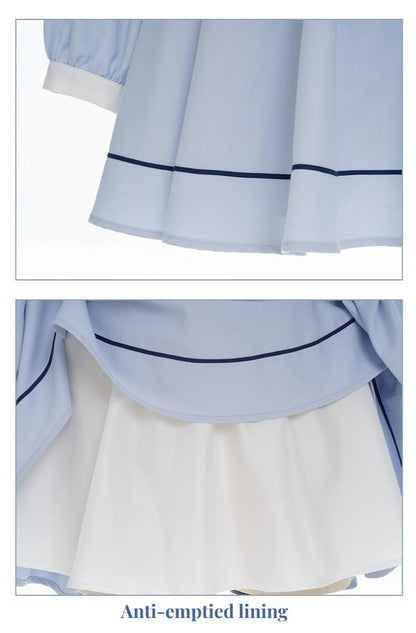 Kawaii French Style Light Blue Long Sleeve Ribbon Dress 21990:325116