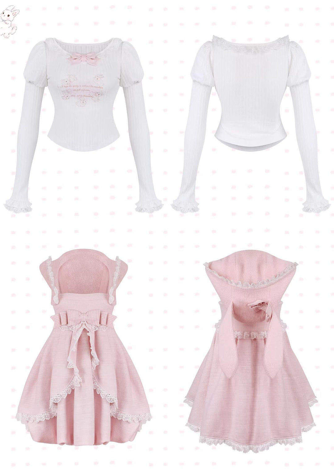 Pink Ryousangata Dress, Detachable Bunny Ear Hood 44747:829415