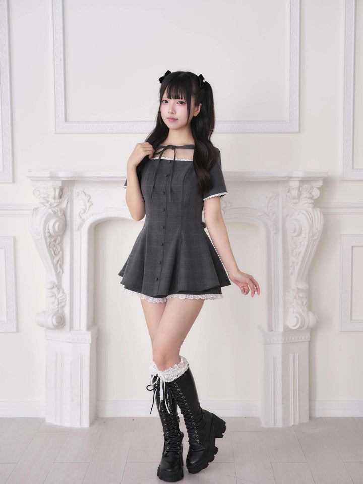 Ryousangata Lace Trim Dress & Elastic Shorts Set 45835:864538