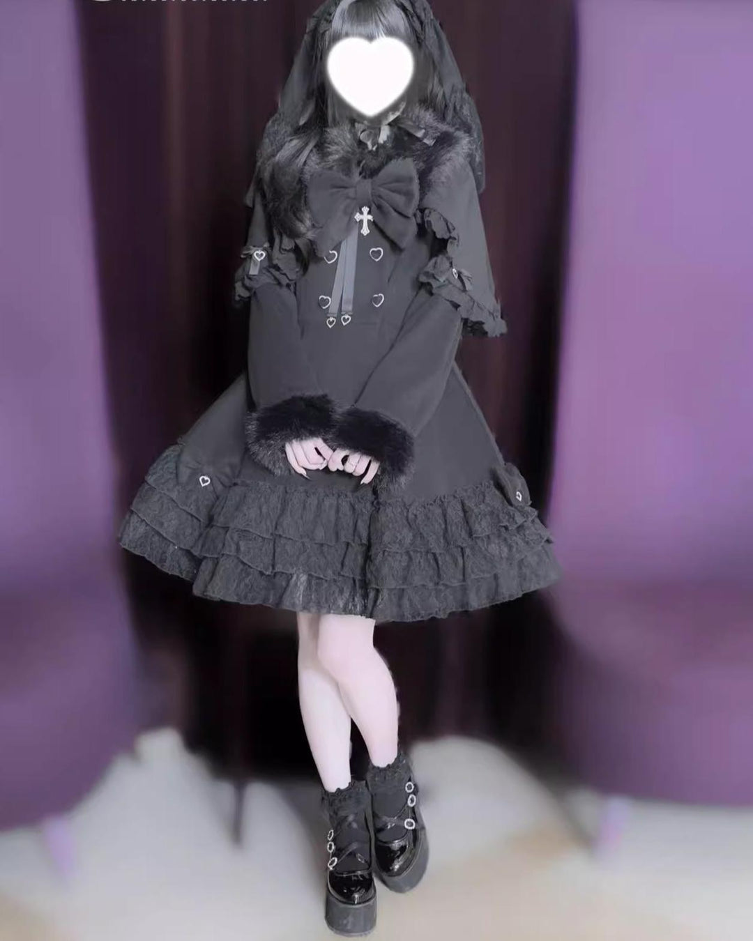 Winter Jirai Kei Coat With Detachable Cape Lace Trim Coat 41574:706764