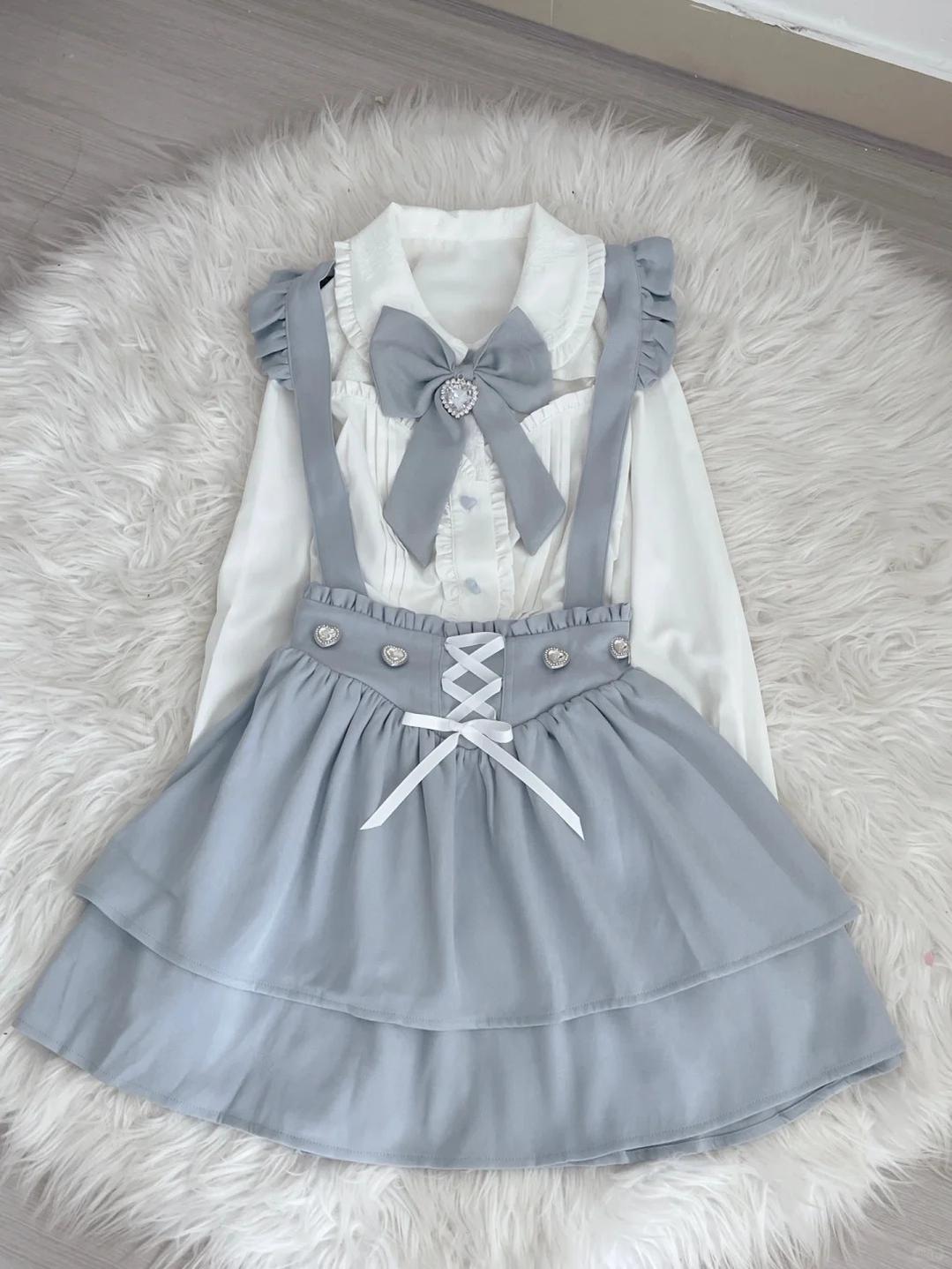 Jirai Kei White Blouse Lace-up Suspender Skirt (Large Larger Small) 21838:760770