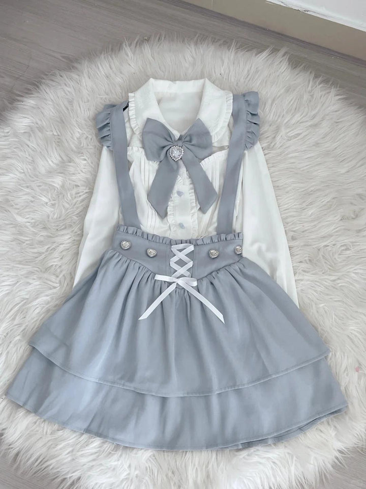 Jirai Kei White Blouse Lace-up Suspender Skirt (Large Larger Small) 21838:760770