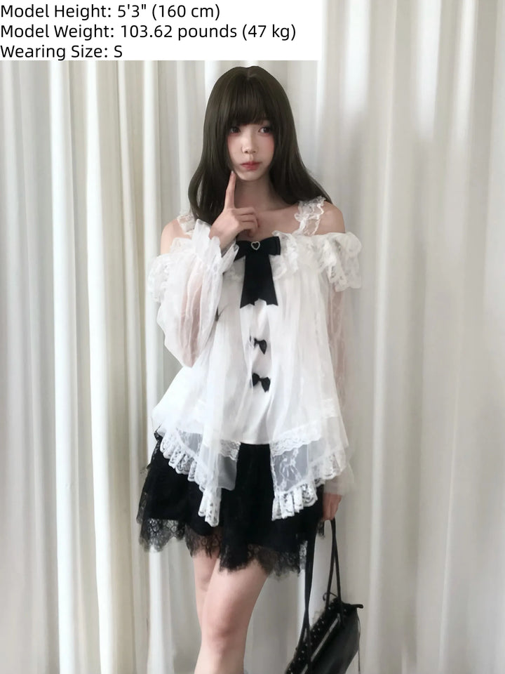 Lightweight Tulle Off Shoulder Blouse, Feather-Design Skirt 45343:850526
