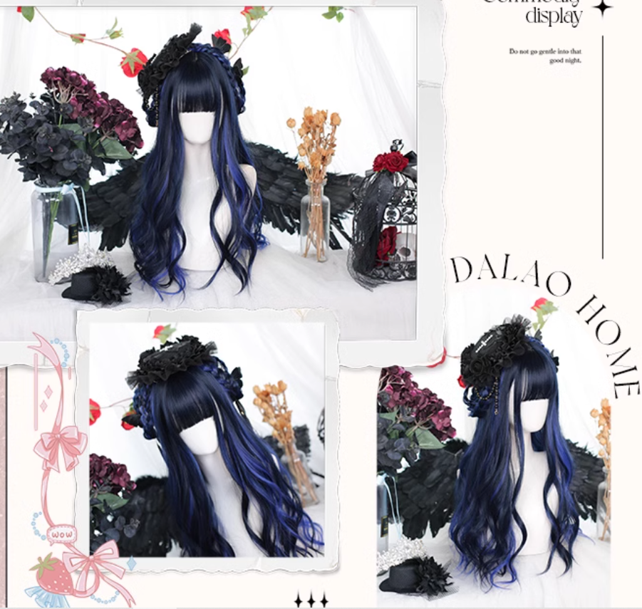 Lolita Wig Blue Black Wig With Big Waves Long Wig 35620:496350 35620:496350