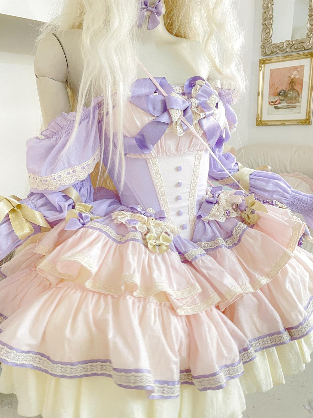 Lolita Dress Set Sweet Violet Pink Puffy Dress Corset Dress 36388:554798 36388:554798