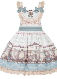 Blue White Lolita Dress Little Bear Embroidered 3-Style Dress (L M S) 32062:382724 (S) 32062:382724