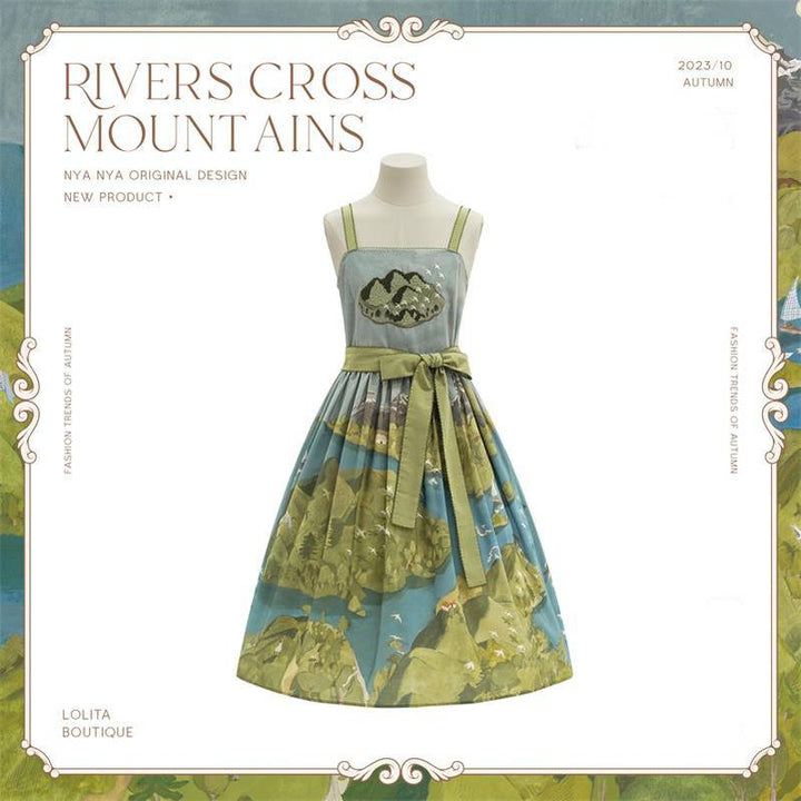 Lolita Dress Rivers Cross Mountains Print Lolita Dress Set (2XL L M S XL) 39412:627134