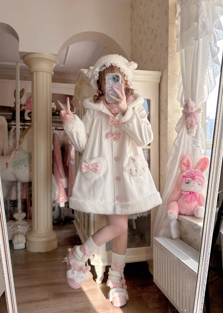 Sweet Lolita Coat Kawaii Bow Bunny Ear Hooded Coat 40934:682124