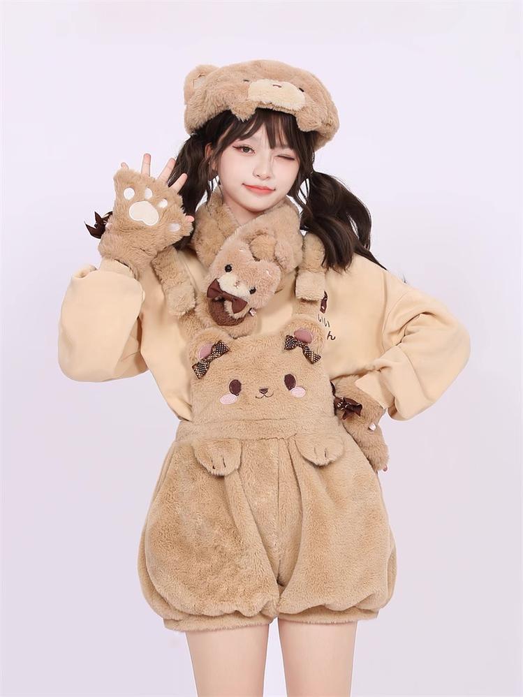 Kawaii Fashion Fluffy Bunny Bear Overalls Hoodie Bear Bag 22628:333524