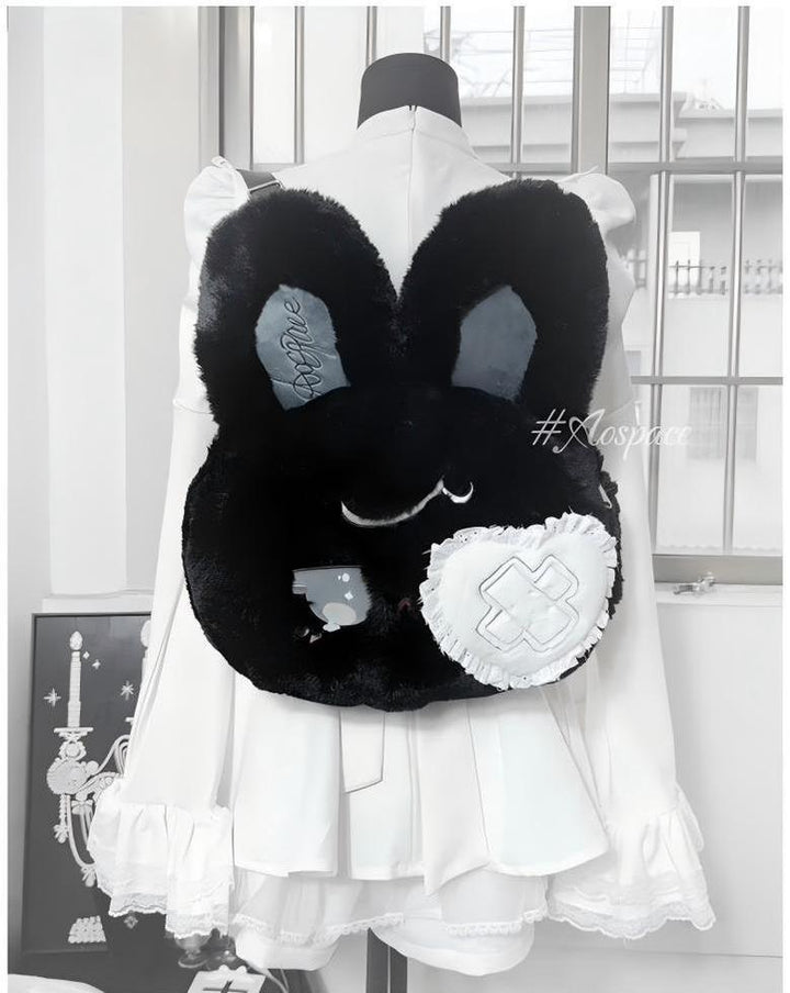 Kawaii Bag Black White Plush Crossbody Bag Rabbit Backpack 41448:698310