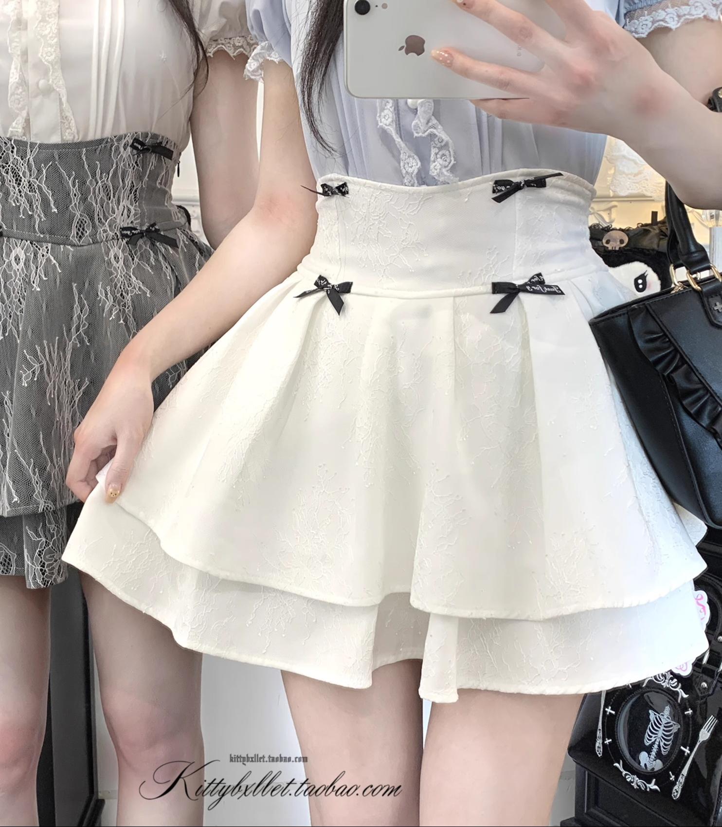 Jirai Kei Double-layered Skirt With Lace And Bow Details – Honey