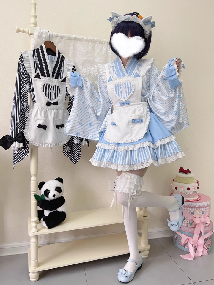 Kimono Lolita Blouse Striped Housemaid Skirt Set 37640:609502