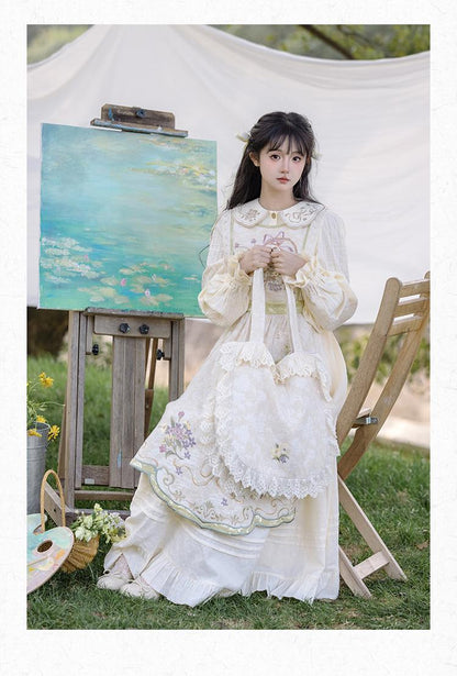 Cottagecore Dress Mori Kei Dress Set Embroidered Cotton Set 36238:527658