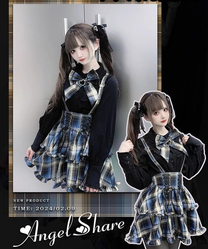 Jirai Kei Blouse Plaid Skirt Subculture Black Shirt Coat 34476:464524 34476:464524