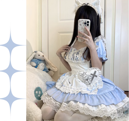 Sweet Lolita Dress Maid Apron Outfit Sweet Color-Block Dress 37560:564260