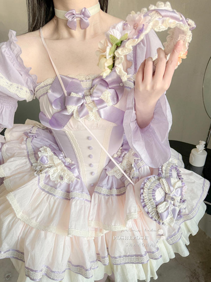 Lolita Dress Set Sweet Violet Pink Puffy Dress Corset Dress 36388:554832 36388:554832