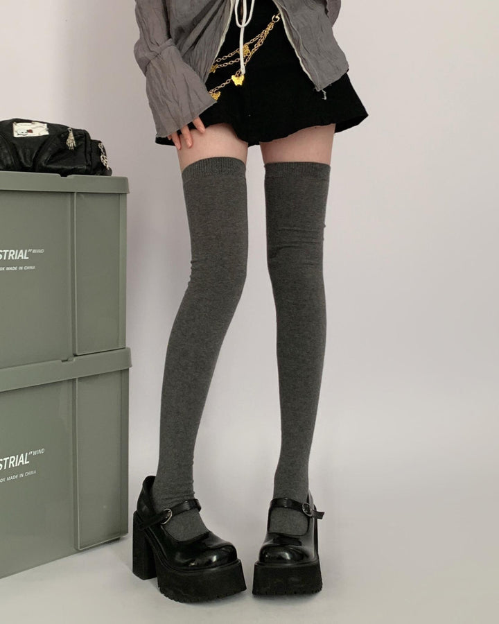 JK Thigh-high Socks Black Knee-high Socks Winter Stockings 40884:698480