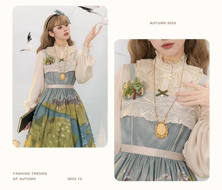 Lolita Dress Rivers Cross Mountains Print Lolita Dress Set 39412:627140