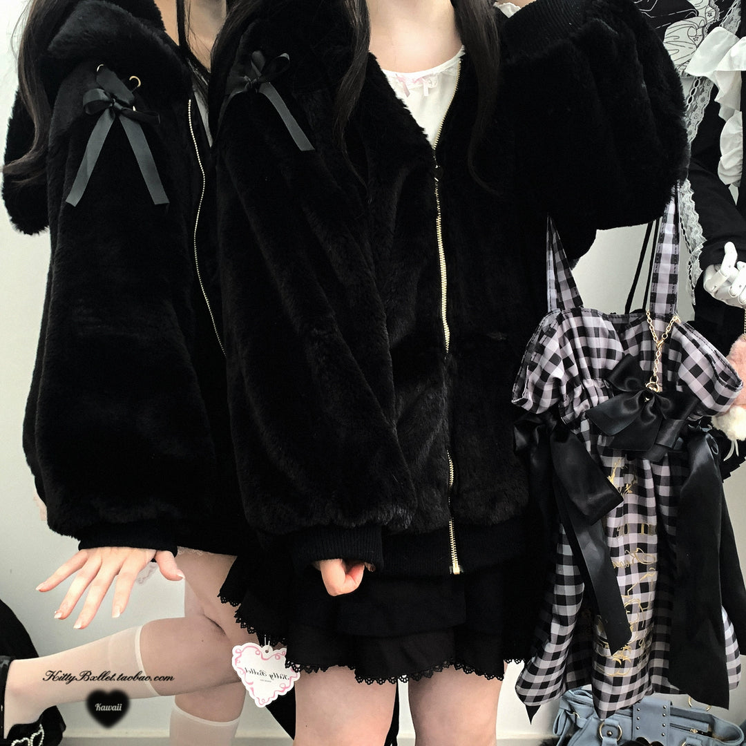 Jirai Kei Winter Coat Bunny Ear Hooded Coat Plush Jacket 40402:666878