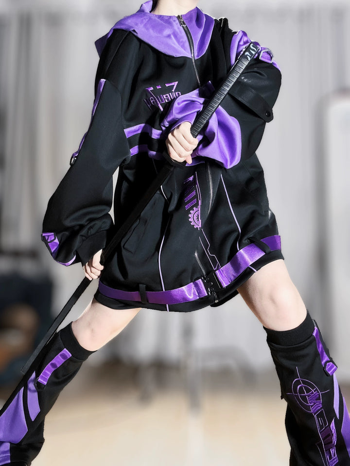 Techwear Hooded Jacket Outfit, Elastic-Waist Shorts (L M) 45014:849588