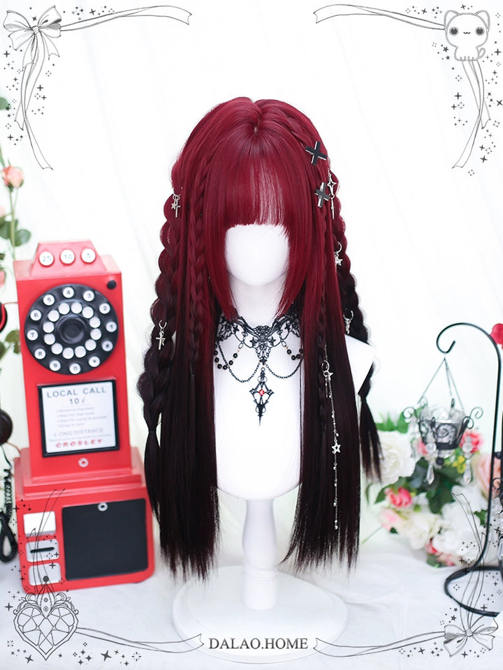 Lolita Wig Y2K Long Staight Wig Red Black Gradient Wig 35608:500802 35608:500802