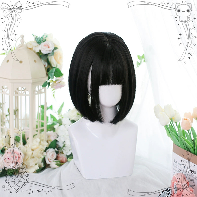 Lolita Wig Black Bob Haircut Short Wig With Bangs 35604:496406 35604:496406