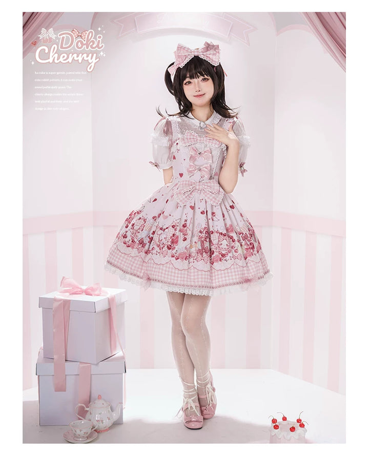 Kawaii Lolita Bunny Print JSK Dress, Detachable Apron 45164:838470