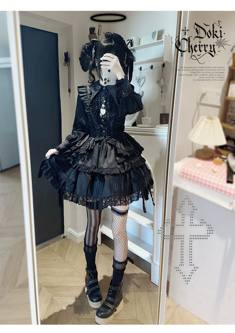 Gothic Lolita Black OP Dress, Bat Wing Collar 44074:796003