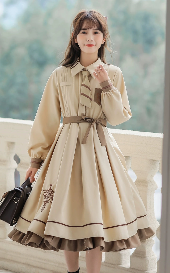 Preppy JK Uniform Dress A-line Princess Dress With Cape Multicolor (L M S XL) 42437:761059