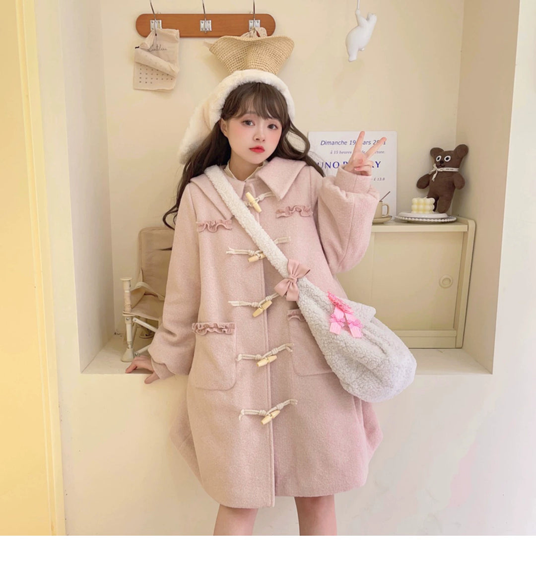 Kawaii Pink Yellow Beige Coat With Cow Horn Button 29450:347708 29450:347708