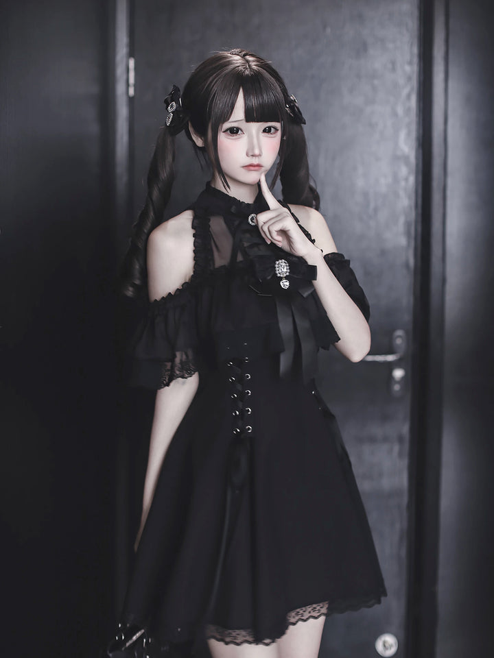 Seiso Kei Open-Shoulder Dress, Lace Details 44745:821861