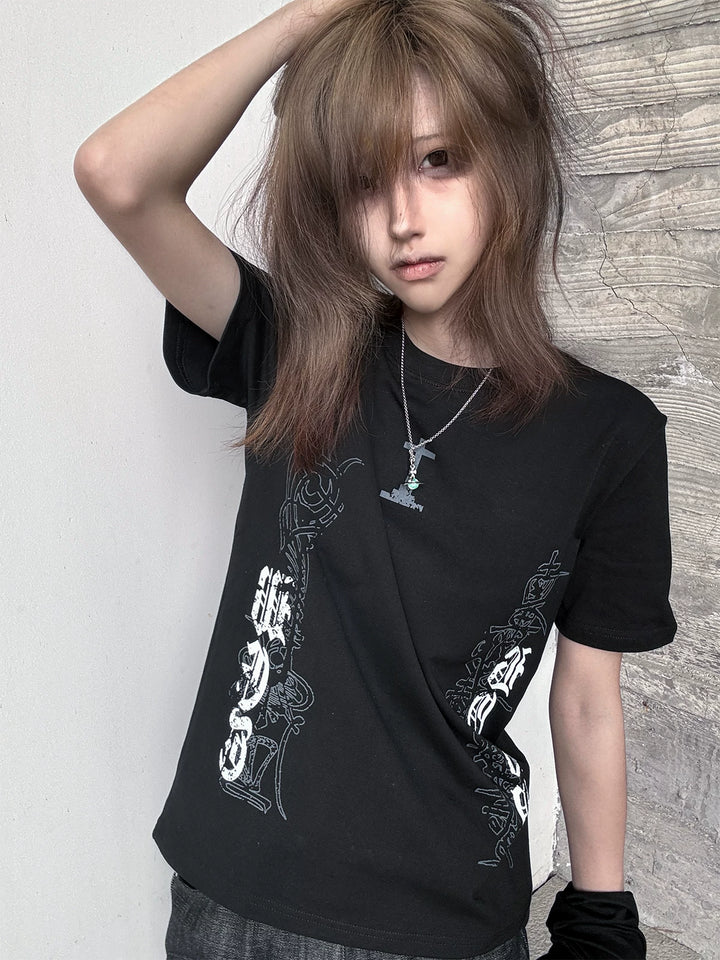 Subculture Black Printed T-shirt, Standard Shoulder Cut 45697:859397