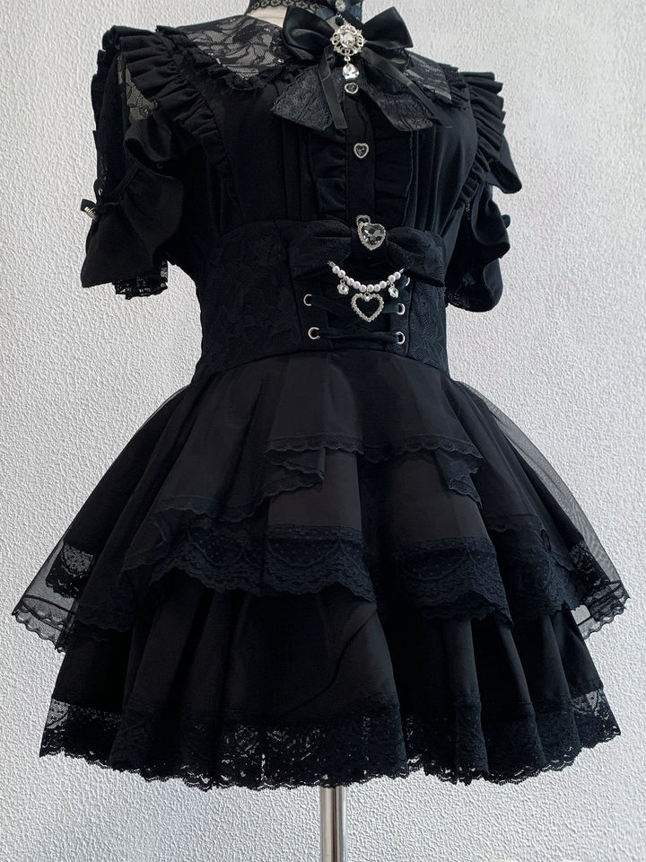 High-waist Jirai Kei Skirt, Pearl & Rhinestone Accents (L M S XL) 44782:826623