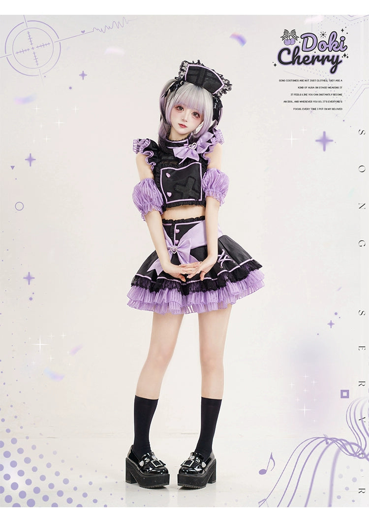 Jirai Kei Skirt Two-Piece Idol Stage Outfit Short-Sleeve Top and Skirt Set 41562:704916