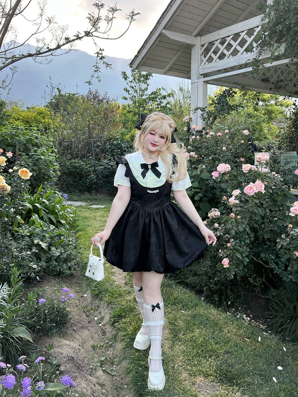 Plus Size Dress French Black Suspender Dress With Rhinestone (XL XXL XXXL XXXXL) 22054:341242