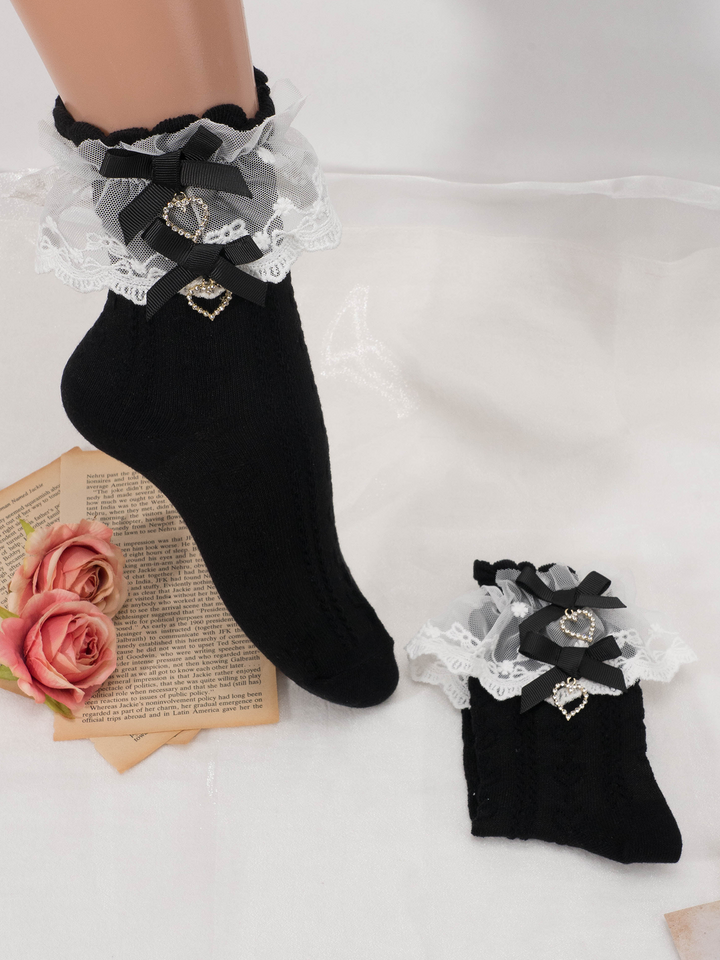 Sweet Kawaii Heart Lace Mid-Calf Socks 21594:311014 21594:311014