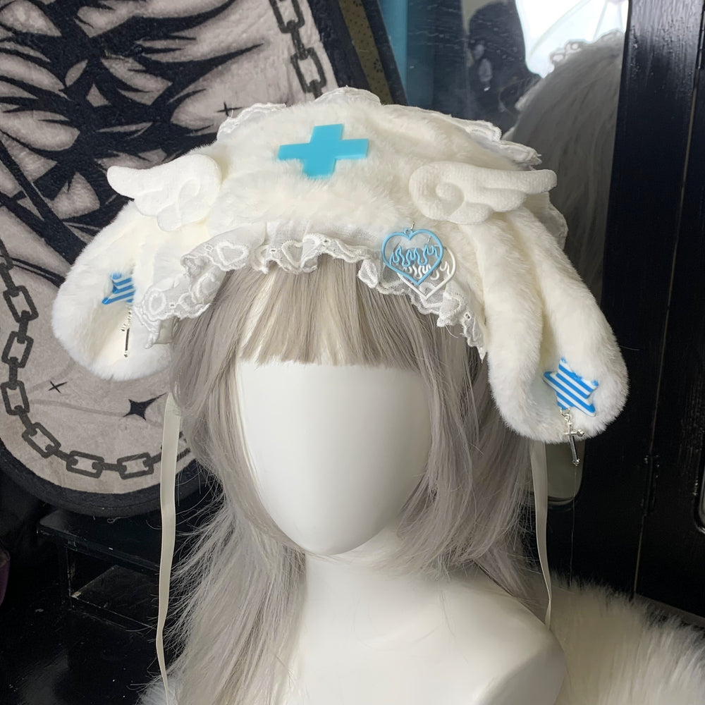 Jirai Kei Lolita Hairband Subculture Lace Furry Hair Accessory (White) 29296:354306