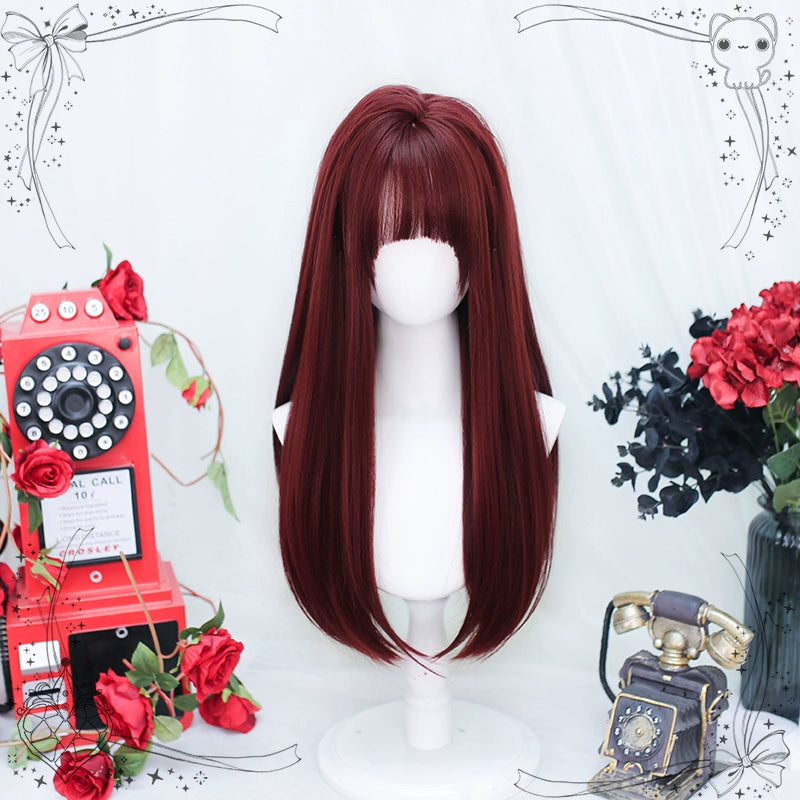 Lolita Wig Long Curly Hair And Straight Bang Multicolors (Red) 35930:507138 (Red) 35930:507138