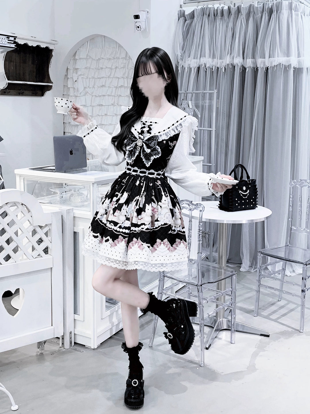 Sweet Lolita Sailor Collar OP Dress, Strawberry & Bunny Print 45872:872444
