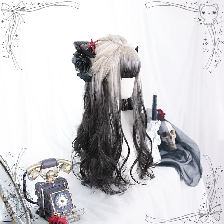 Lolita Wig Long Wavy Black White Wig Girl Curly Hair 35616:496202 35616:496202