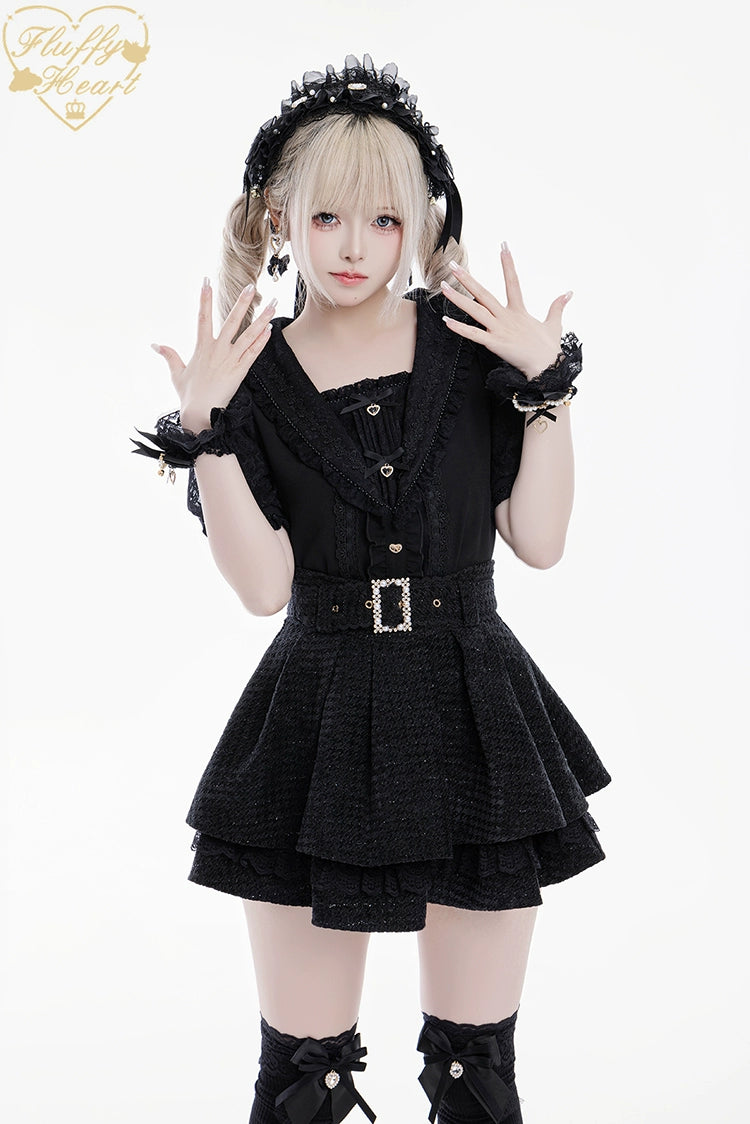 Lace Sailor Collar Jirai Kei Blouse, Heart Buttons 43586:780429