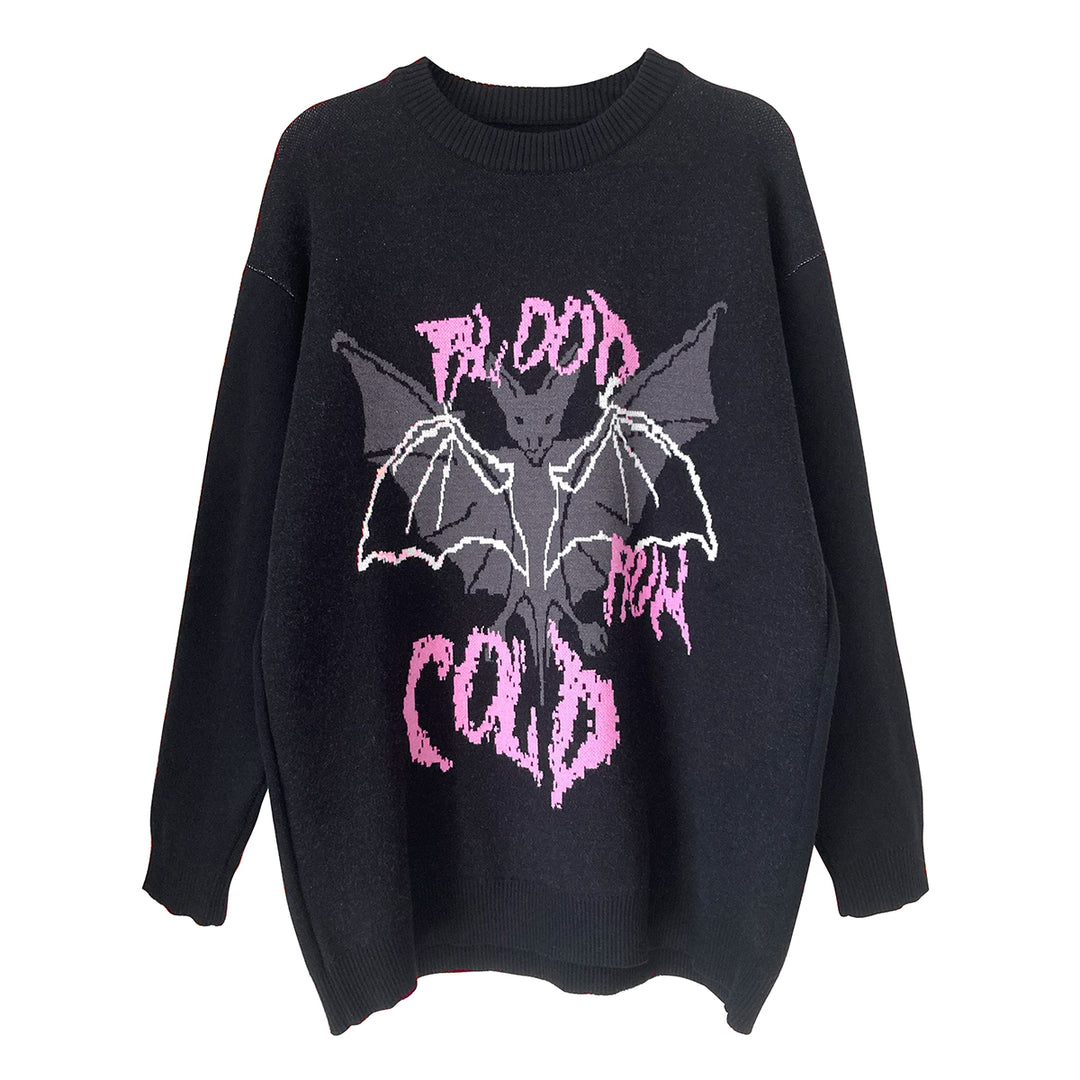 Jirai Kei Sweater Bat Embroidery Gyaru Black Sweater (Black / L M S) 33324:431024