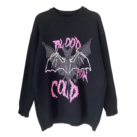Pastel Goth Black Sweater Bat Embroidery Sweater (Black / L M S) 33324:431024