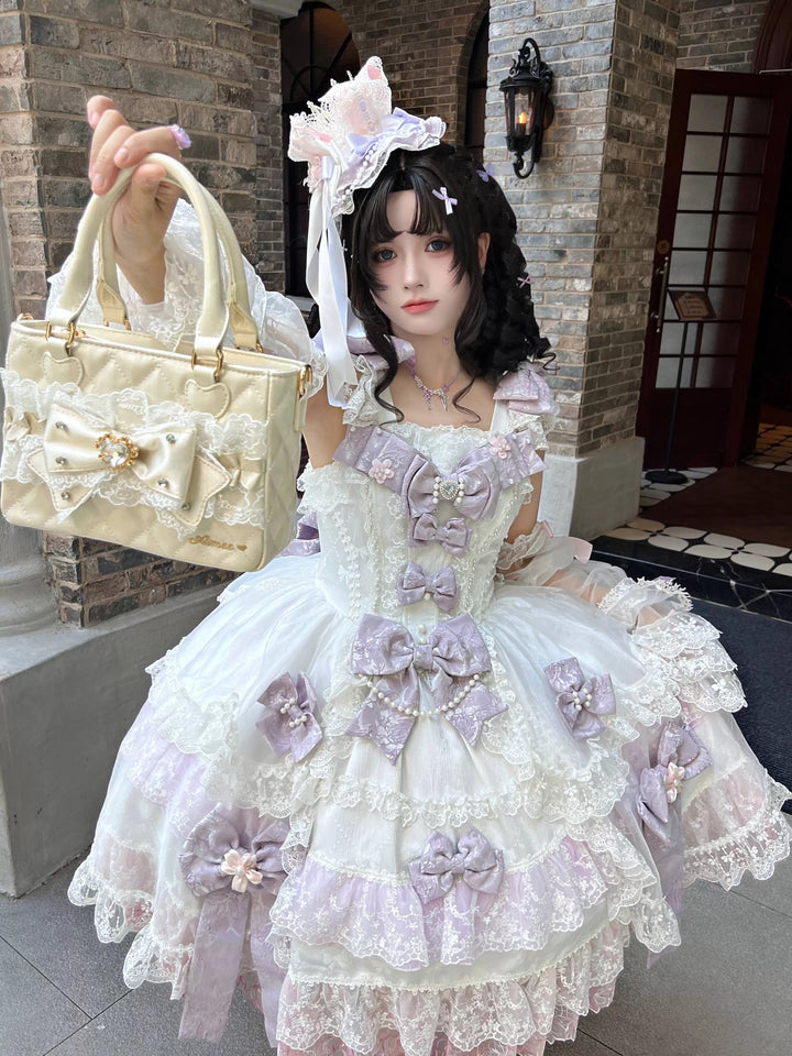 Ryousangata Square Handbag, Lace Bow & Diamond Quilting 45754:862796