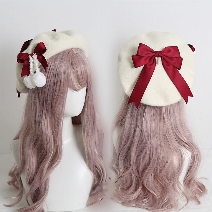 Lolita Hat Wool Beret Felt Ball Bow Beret Multicolor 28930:350666