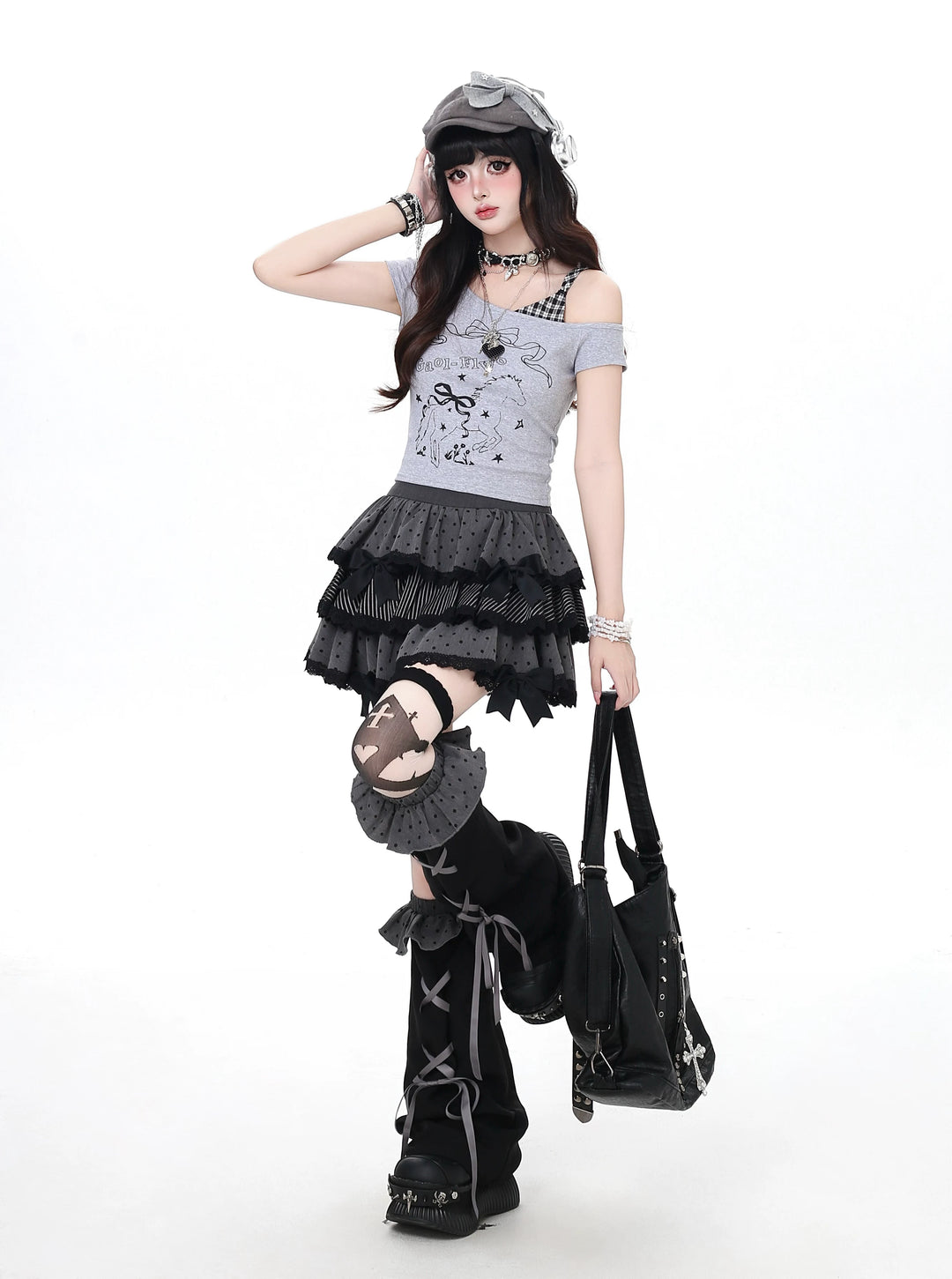 Polka Dot Subculture Skirt, Ruffled Leg Warmers 45529:852128